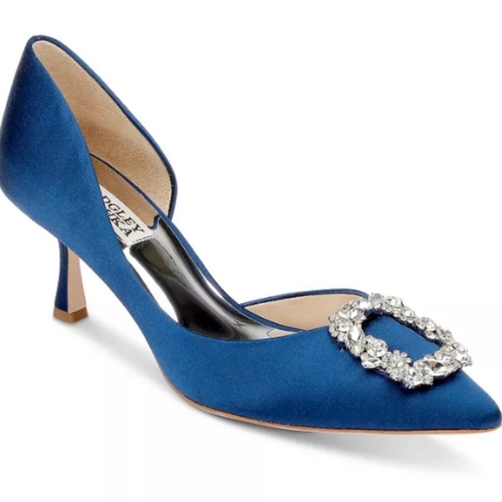 Bagley Mischka Fabia Blue Satin Heels with Crystal Embellishment size 8 1/2